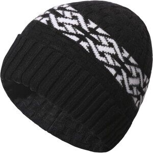Men and Women Black Warm Cap Thick Knitted Soft  Fleece Lined